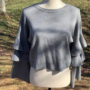 Grey ruffle sleeve sweater
